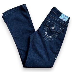 TRUE RELIGION Crystal-embellished pocket denim jeans Dark wash Size 29